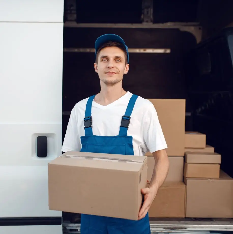 Camion Speed Livraison déposant plusieurs colis pour un client professionnel